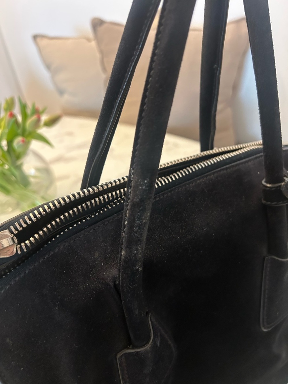 Prada Black Suede Satchel with Top Handles - Picture 4 of 6